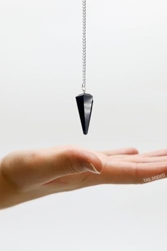Siyah Obsidyen Doğal Taşı Black Obsidian Pandül Sarkaç Siyah