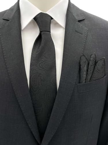Siyah Şal Desen Kravat Mendil Set