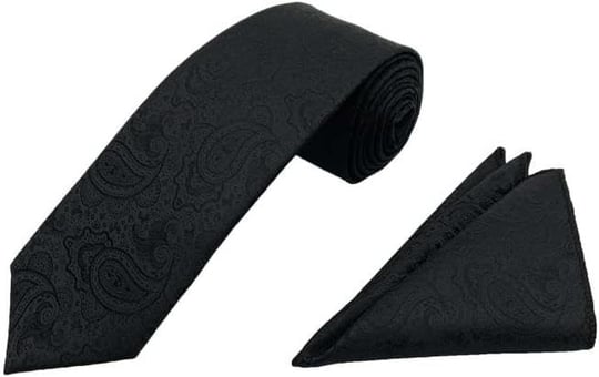 Siyah Şal Desen Kravat Mendil Set