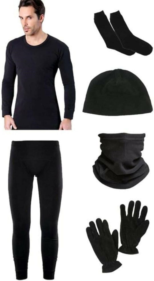 Siyah Termal Içlik Takımı Polar Bere Boyunluk Eldiven Havlu Çorap Seti - Bedenler: 3XL, L