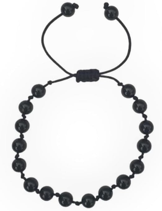 Siyah Turmalin Bileklik 6 mm. Makrome Ayarlı 311-2