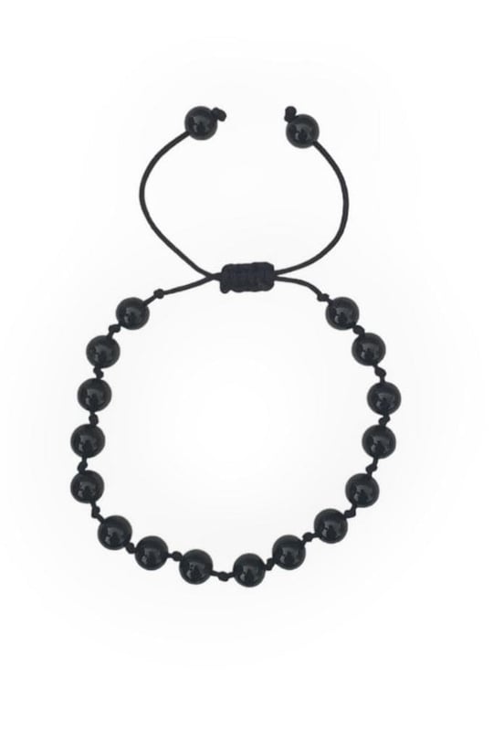 Siyah Turmalin Bileklik 6 mm. Makrome Ayarlı 311-2