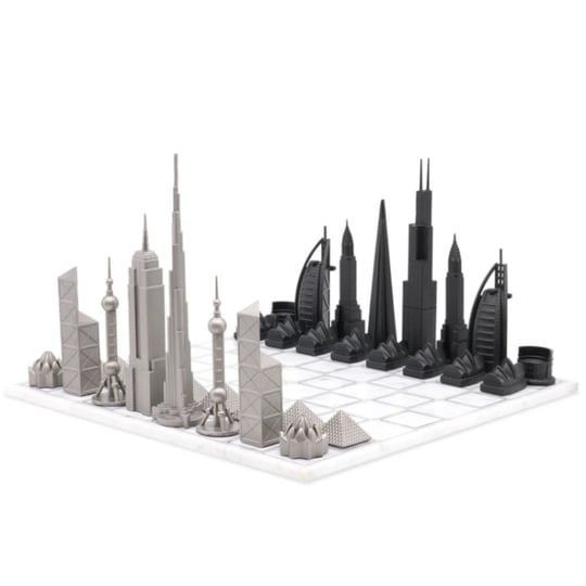 Skyline Chess Paslanmaz Çelik Izgara Desenli Mermer Dünya Simgeleri