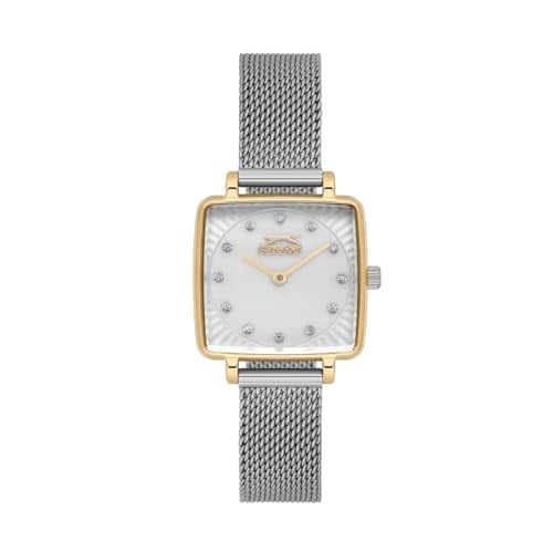 SLAZENGER, GOLD KARE KASA, BEYAZ KADRAN, ÇELİK HASIR KORDON, TAŞLI, QUARTZ, 25MM, 3ATM, KADIN KOL SAATİ, SL.09.2255.3.09