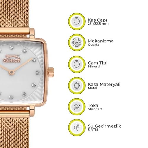 SLAZENGER, KARE KASA, HASIR KORDON, TAŞLI, QUARTZ, 25MM, 3ATM, KADIN KOL SAATİ, SL.09.2255.3