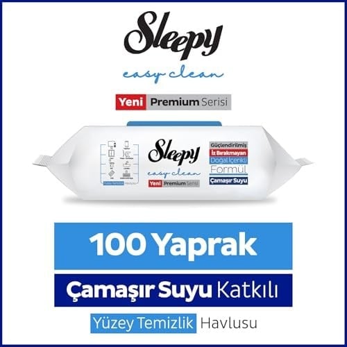 Sleepy Easy Clean Premium Çamaşır Suyu Katkılı Yüzey Temizlik Havlusu Mendili 100 Yaprak