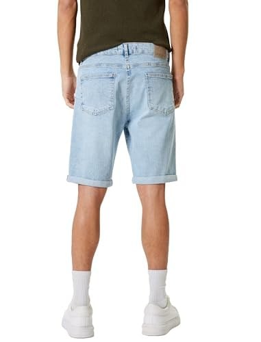 Slim Fit Kot Şort Bermuda Katlama Paçalı Düğme Detaylı