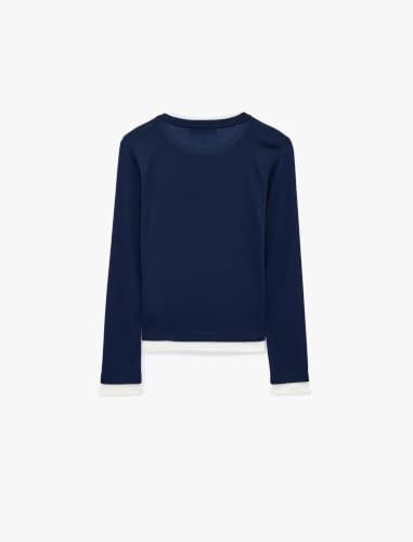 Slim Fit Renk Kontrastlı Katmanlı Uzun Kollu Bisiklet Yaka Tişört - Bedenler: M, L