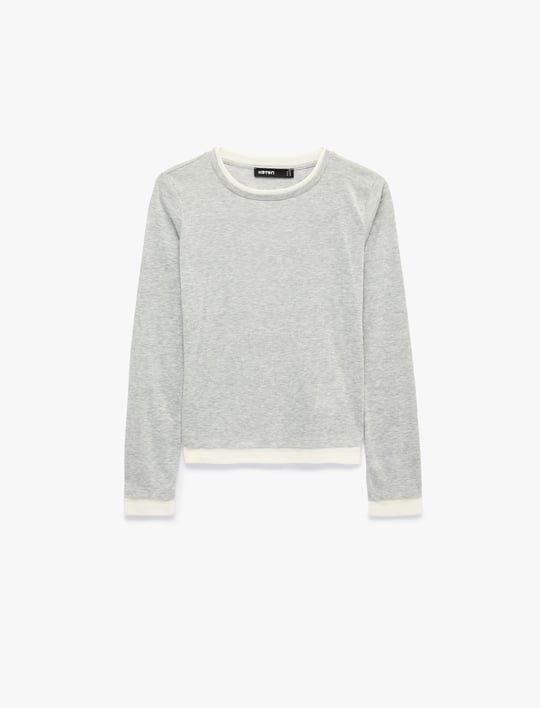 Slim Fit Renk Kontrastlı Katmanlı Uzun Kollu Bisiklet Yaka Tişört