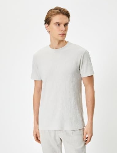 Slim Fit Tişört Bisiklet Yaka Kısa Kollu Dokulu