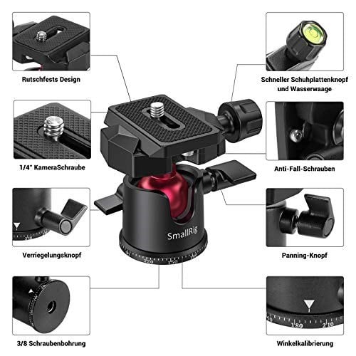 SMALLRIG Mini Tripod Tabletop Tripod with 360° Ball Head and 1/4 Screw for DSLR Cameras, Projectors, Webcams, GoPro and Smartphone Mount Adapter, Updated - BUT2664
