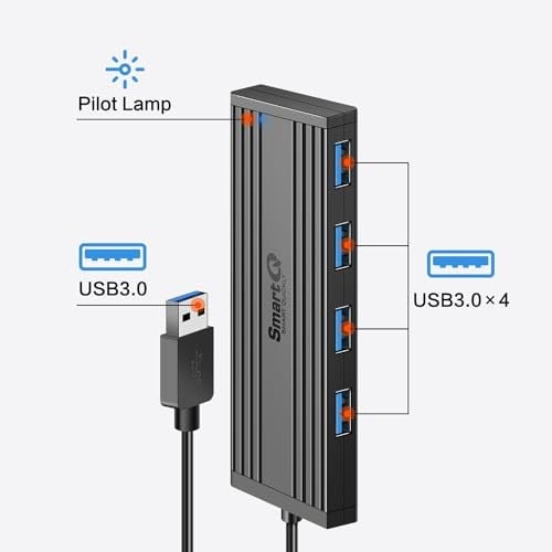 SmartQ USB Hub: Dizüstü Bilgisayarlar için USB Dağıtıcı, Çok Bağlantı Noktalı USB 3.0 Hub, Çoklu USB Bağlantı Noktası Genişletici, Hızlı Veri Aktarımı 4 Portlu USB Hub, Windows PC, Mac, Yazıcılar ve