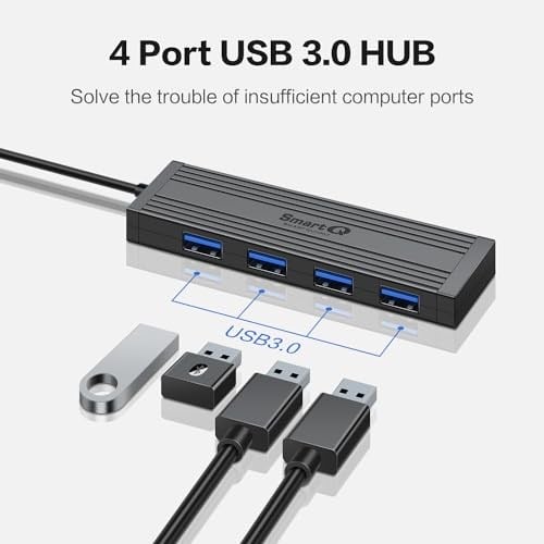 SmartQ USB Hub: Dizüstü Bilgisayarlar için USB Dağıtıcı, Çok Bağlantı Noktalı USB 3.0 Hub, Çoklu USB Bağlantı Noktası Genişletici, Hızlı Veri Aktarımı 4 Portlu USB Hub, Windows PC, Mac, Yazıcılar ve