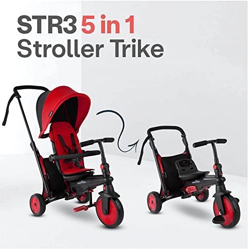 SmarTrike STR3 Plus 6sı 1 Arada Modüler Katlanabilir Bebek Arabası ve Üç Tekerlekli Bebek Bisikleti - Red