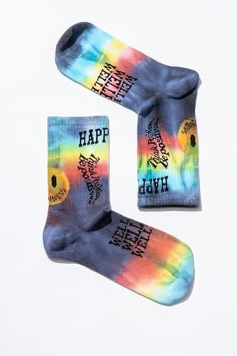 Smile-Dye Üniseks Batik Desenli Dikişsiz Tenis Çorabı - Happiness