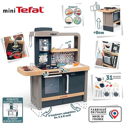 Smoby, 312308, Tefal Evo Mutfak, Ayarlanabilir Tezgah Boyu, Oyuncak Mutfak Aletleri, Çoklu Aksesuar, Fonksiyonel, Elektronik Ses Modüllü, Pilli
