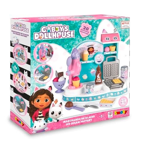 Smoby, 350409, Gabby Dondurma Fabrikası, Oyuncak Dondurma Makinesi, Oyuncak Waffle Makinesi Ve Dahası, Hafıza Alanları, 21 Adet Aksesuar