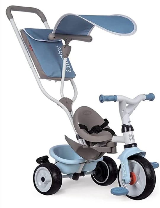 Smoby, 741400, Evrimsel Üç Tekerlekli Bisiklet, Sessiz Tekerlekler, Kafalık, Emniyet Kemeri, Park Freni, Korna, Geri Çekilebilir Ayak Dayama Yeri, 360° Güneşlik, Çanta, Serbest Tekerlek Sistemi