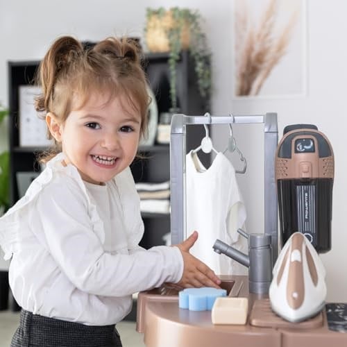 Smoby - Rowenta Ev Seti Çamaşır Odası - Çamaşır Makineli Oyun Çamaşır Odası, Ütü Masası, Elektrikli Süpürge ve Aksesuarlar - 3 Yaşından İtibaren Ev Oyun Seti, Geri Dönüşümlü Malzemeli