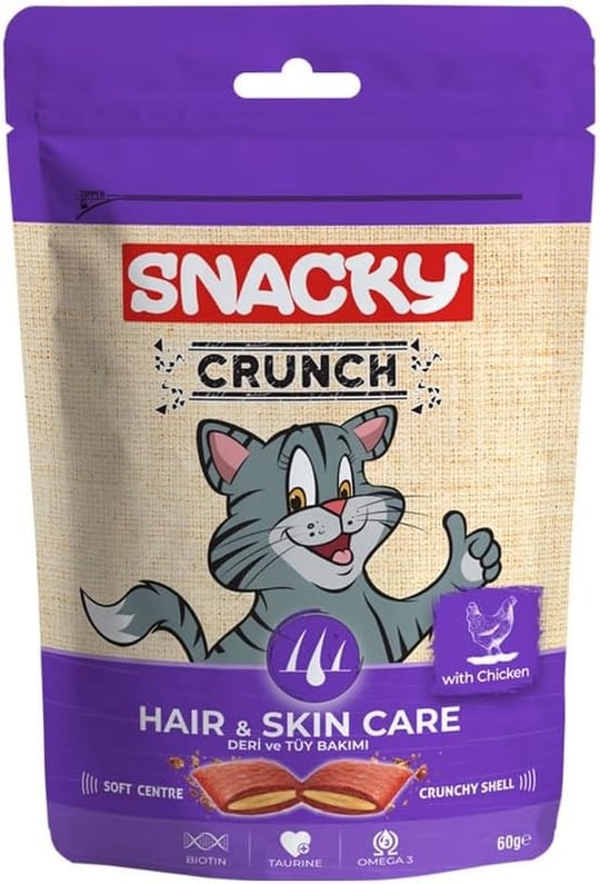 Snacky Kedi Crunch Ödül Hair-Skin Tavuklu 10lu Kedi Maması
