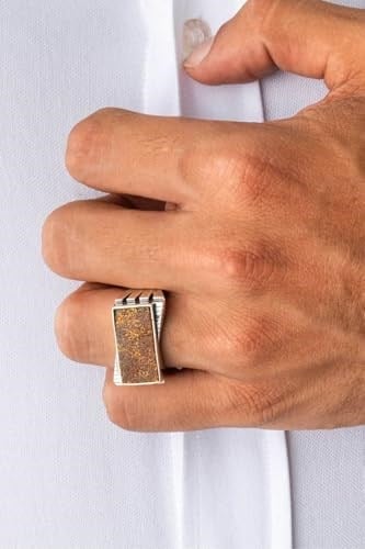 So Chic Gaia İzleri Akik Taşlı Gümüş Erkek Yüzük, Kahverengi, Beden 26