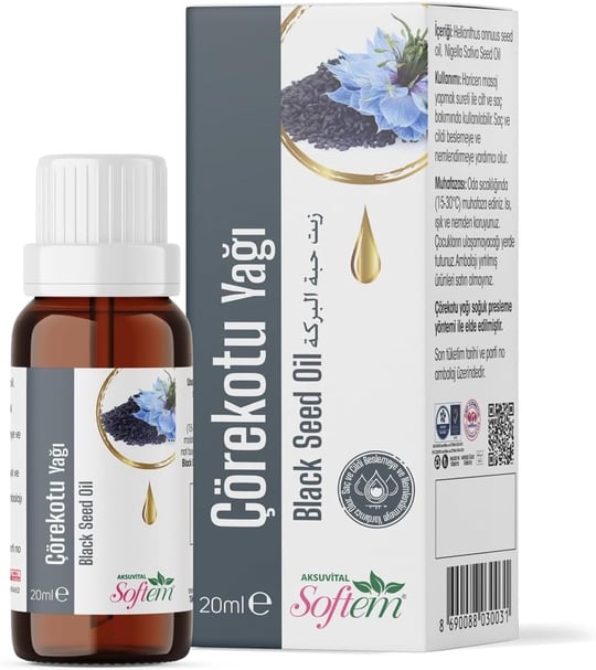 Softem Çörekotu Yağı 20Ml | Soğuk Sıkım%100 Doğal Yağ | Cilt Ve Saç Bakımına Uygun | E Vitamini, Omega 3 Ve Omega 6 İçerikli | Salatalarda Kullanıma Uygun