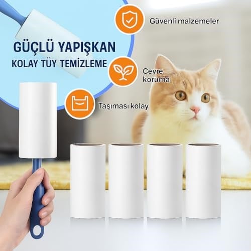 SOGUD Tüy Toplayıcı Set 7 Rulo + 1 Sap – Toplam 420 Yaprak – Kedi Köpek Tüyü ve Toz Temizleyici – Giyim, Koltuk, Halı ve Araç Koltuğu İçin Güçlü Yapışkanlı Ekonomik Paket