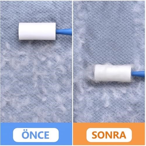 SOGUD Tüy Toplayıcı Set 7 Rulo + 1 Sap – Toplam 420 Yaprak – Kedi Köpek Tüyü ve Toz Temizleyici – Giyim, Koltuk, Halı ve Araç Koltuğu İçin Güçlü Yapışkanlı Ekonomik Paket