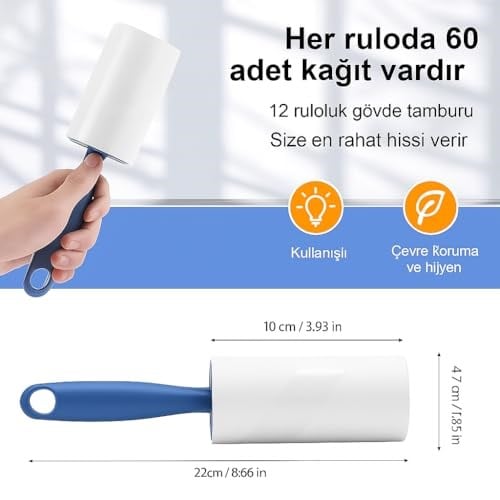 SOGUD Tüy Toplayıcı Set 7 Rulo + 1 Sap – Toplam 420 Yaprak – Kedi Köpek Tüyü ve Toz Temizleyici – Giyim, Koltuk, Halı ve Araç Koltuğu İçin Güçlü Yapışkanlı Ekonomik Paket