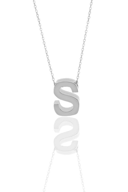 Söğütlü Silver Gümüş rodyumlu üç boyutlu minimal S harf kolye