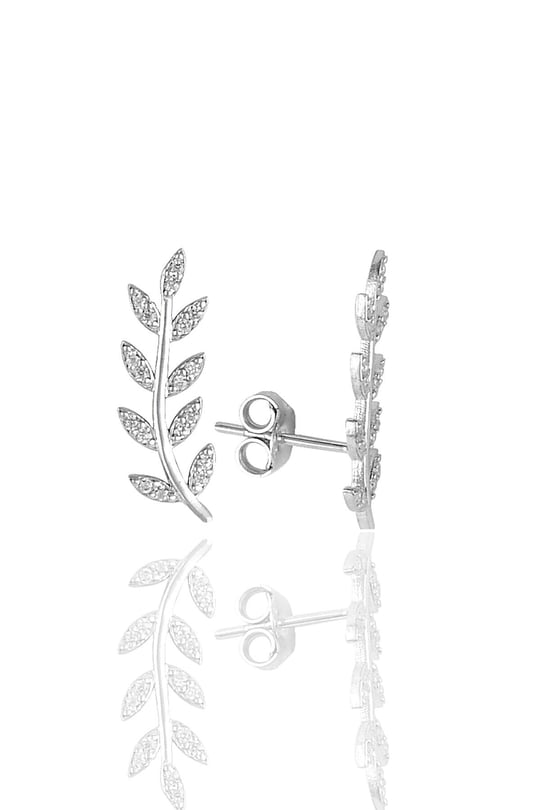 Söğütlü Silver Gümüş rodyumlu zirkon taşlı yaprak küpe