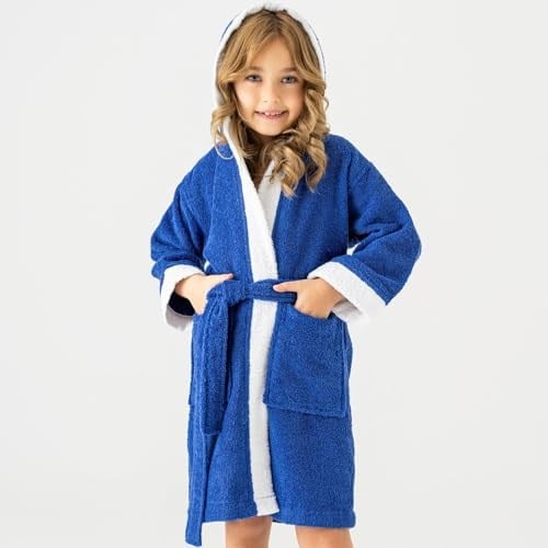 Soley | Pueri |%100 Pamuklu Unisex Çocuk Bornozu Saks Mavisi
