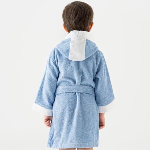 Soley | Pueri |%100 Pamuklu Unisex Çocuk Bornozu Mavi