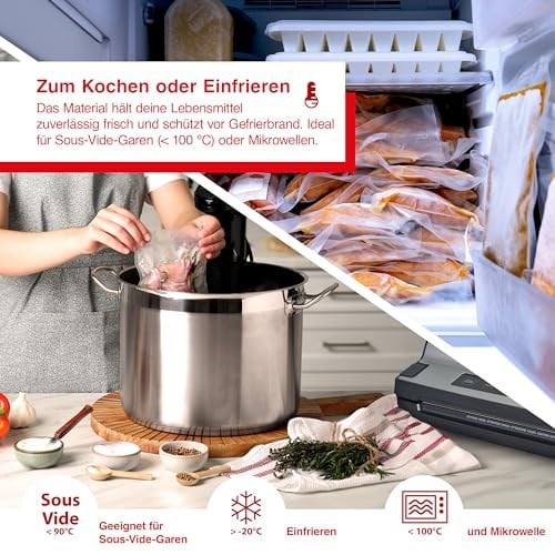 Solis Vakuumierfolie 2 Rollen - 20 x 600 - Tiefkühlen/Vakuumgaren - Individuell Zuschneiden - Wiederverwendbar