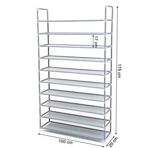 SONGMICS 10 Katlı Ayakkabı Rafı, 100x29x175 CM, Gri, LSR10G