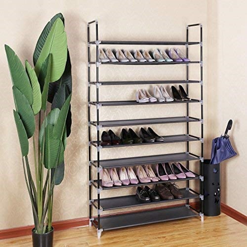 SONGMICS 10 Katlı Ayakkabı Rafı, 100x29x175 CM, Siyah, LSR10H