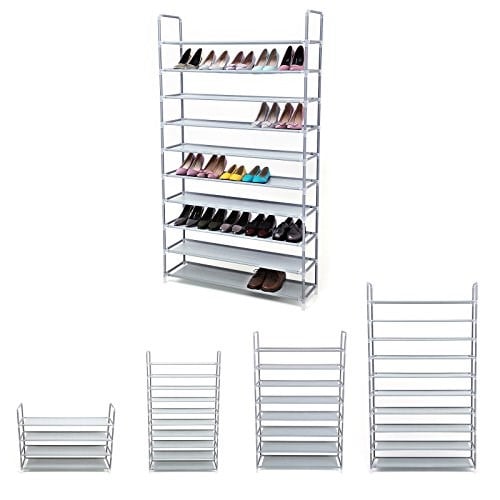 SONGMICS 10 Katlı Ayakkabı Rafı, 100x29x175 CM, Gri, LSR10G