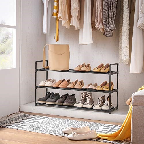 SONGMICS 3 Katlı Ayakkabı Rafı, Ayakkabı Saklama Düzenleyici, 2li Set, Metal Saklama Rafı, 30 x 92 x 54 cm, Siyah Lsa06Bk