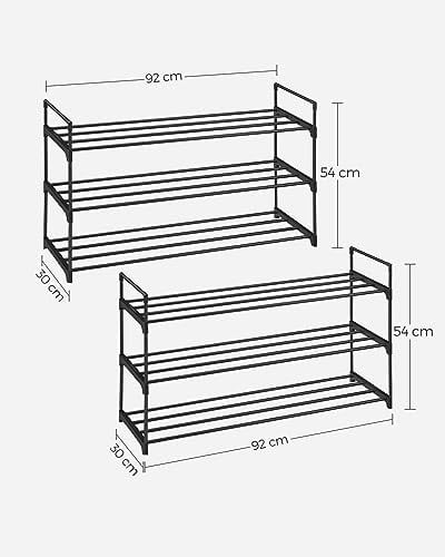 SONGMICS 3 Katlı Ayakkabı Rafı, Ayakkabı Saklama Düzenleyici, 2li Set, Metal Saklama Rafı, 30 x 92 x 54 cm, Siyah Lsa06Bk