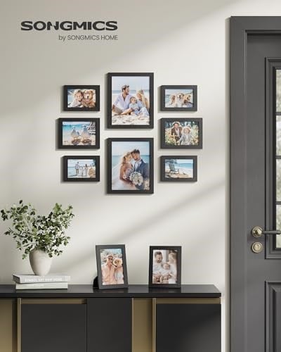 SONGMICS Resim Çerçevesi Seti 10lu, 20 x 25 cm Boyutunda 2 Fotoğraf, 13 x 18 cm Boyutunda 4 Fotoğraf, 10 x 15 cm Boyutunda 4 Fotoğraf, Siyah