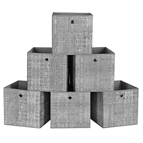 SONGMICS Saklama Kutusu, 6lı Set, Dokunmamış Kumaştan Yapılmış Saplı Düzenleme Kutuları, Katlanır Kutu, Giysi Saklama, Benekli Gri
