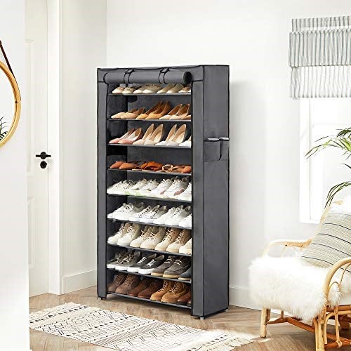 SONGMICS Toz Geçirmez Örtülü 10 Katlı Ayakkabı Rafı, 88x28x160 CM, Gri, RXJ36G