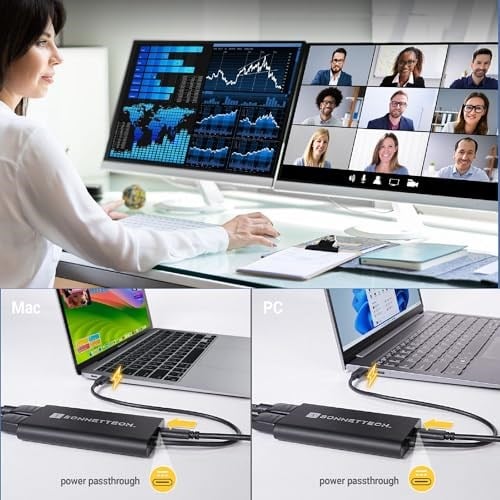 SoNNeT USB-C - Dual HDMI 2.1 adaptör – 60 Hz, HDR, HDCP, tak ve çalıştır özellikli iki 4K ekranı destekler, Thunderbolt 4/3, MacOS ve Windows ile uyumlu, profesyonel uygulamalar için ideal