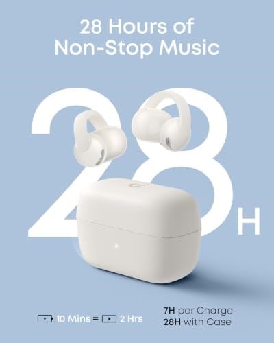 Soundcore C50i Bluetooth Kulaklık, Açık Kulak Teknolojisi, Güçlü Bas için 12 mm Sürücüler, Yapay Zeka ile Net Aramalar, Gerçek Zamanlı Çeviri, Yüksek Çözünürlük, IP55 Su Geçirmez, Beyaz - D1101