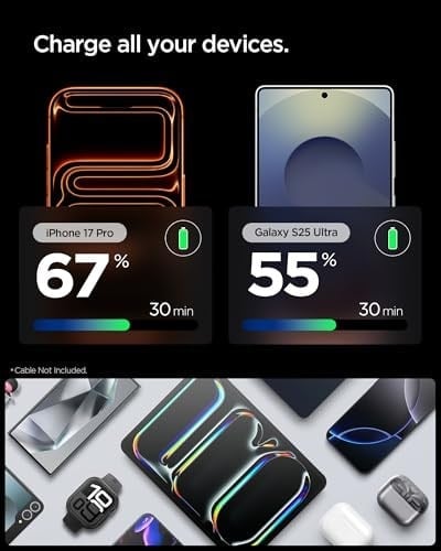Spigen 30W USB-C Ultra Mini Hızlı Şarj Aleti PPS Desteği/Isı Düşürücü GaN Destekli Akım Korumalı Güç Adaptörü iPhone & Android & iPad & MacBook Type-C Black- ACH08448