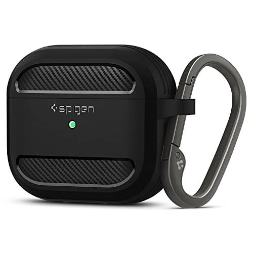Spigen AirPods 3 ile Uyumlu Kılıf Rugged Armor Üst Düzey Koruma Siyah Karbon Kapak - ASD01978 (Spigen TR Garantili)