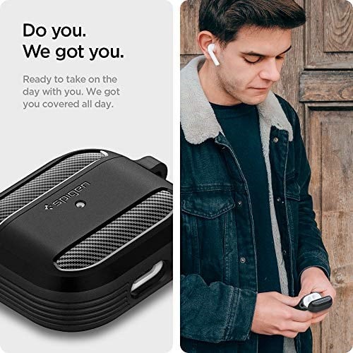 Spigen AirPods 3 ile Uyumlu Kılıf Rugged Armor Üst Düzey Koruma Siyah Karbon Kapak - ASD01978 (Spigen TR Garantili)