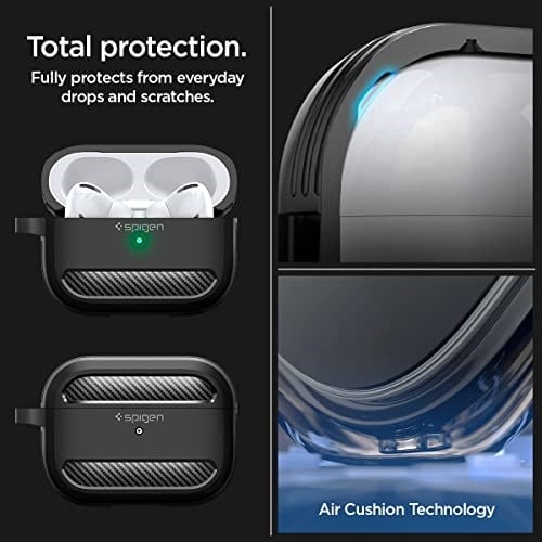 Spigen AirPods Pro 2 ile Uyumlu Kılıf Rugged Armor Üst Düzey Koruma Siyah Karbon Kapak - ACS05482 (Spigen TR Garantili)