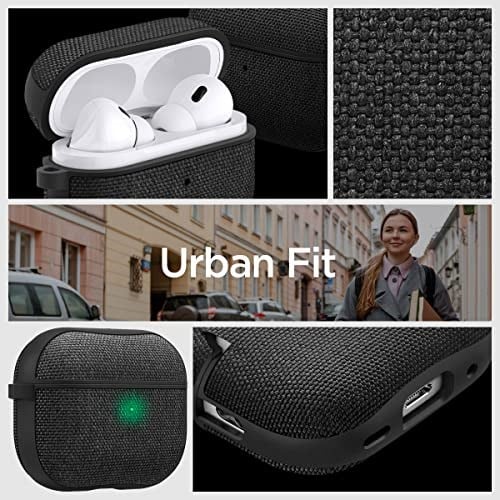 Spigen AirPods Pro 2 ile Uyumlu Kılıf Urban Fit Örgü Kumaş Siyah Kapak - ACS05483 (Spigen TR Garantili)