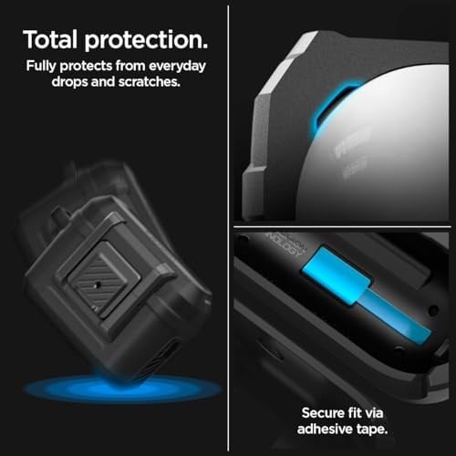 Spigen AirPods Pro 2 ile Uyumlu Kılıf Lock Fit Kilit Mekanizmalı Siyah Kapak - ACS05485 (Spigen TR Garantili) | Güvenli Kilitleme Klipsi, Çift Katmanlı Koruma, Dahil Karabina, Kablosuz Şarj Uyumlu - M